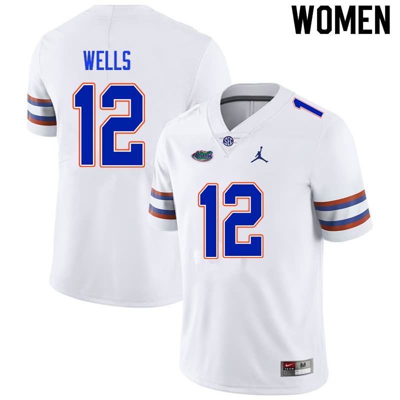 Women's NCAA Florida Gators Rick Wells #12 Stitched Authentic Nike White College Football Jersey LDW6865GJ